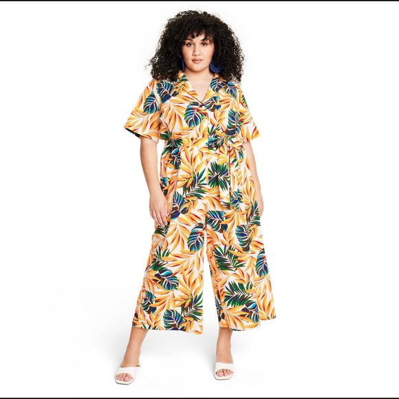 Tabitha Brown Plus Size Tropical Print Tie-Front Jumpsuit - Picture 1 of 3